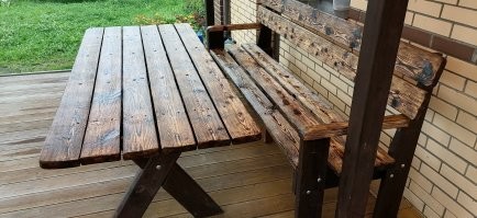 по поводу сосны, просто надо заморочиться с обработкой, был стол со скамейкой из "обрезков" навеса на террасу, за 5 лет "пообтерся" решил его обновить(брошировал) - вот что вышло)