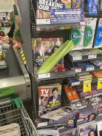 А вот это как раз-таки объяснимо. Человек отстоял очередь в кассу,(и за ним ещё очередь стоит)а денег не хватило,бывает.Так вот он берёт и отминусовывает какой-то из продуктов,и что бы не задерживать очередь,просто откладывает продукт на полку возле кассы,а потом кто-то из сотрудников магазина должен занести этот продукт на место,где ему и положено быть.Или сам покупатель пойдёт и понесёт этот продукт в другой конец зала,а очередь будет ждать пока чувак туда-сюда будет ходить.Так что ,это нормальное явление в любом гиппере.А всё остальное-свинство.