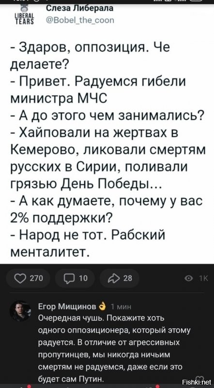 Ага, достаточно зайти в комменты под постом о "правдивой" версии гибели главы МЧС...