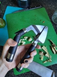 она похоже имбирь им давила. впрочем у нас с женой счет был 2:0 в пользу чеснока, прежде чем нормальной чеснокодавилкой обзавелись.