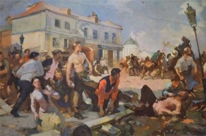 картина "Обуховская оборона" (события 1901 года)
В Российской Империи маёвки рабочих в первый раз состоялись в 1891 году в Санкт-Петербурге и в 1895   в Москве.