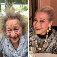 Как сильно парикмахер волосы назад стянул - аж морщины разгладились .