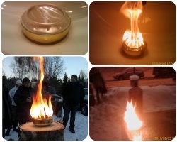 Я, как-то, вот такую горелку делал. 
Принцип такой же, как у примуса "Огонёк", без насоса. 

Два донышка от (пивных или др.) банок.