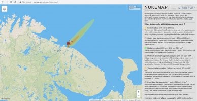 Вот Вам моделирование наземного взрыва 200 кТ. Умеренный радиус поражения - 3 км. Радиус поражение теплом - 5 км. Радиоактивный след может оказаться достаточно длинным, но так это будет растянуто по времени на день-два.
Напомню, что взрыв одной ядерной торпеды не вызовет детонацию других.