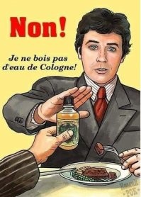 Перевод: "Я не пью одеколон".
Откуда - "Наутилус" 80-х годов.