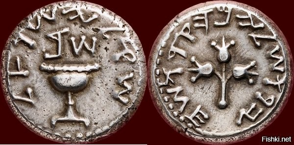 Этих "шекелей" в интернетах болтается как минимум четыре разных варианта







Но упоминаются они как монеты 66-70 годов.



А Циклопедия и Википедия показывают совершенно другие монеты
Бар-Кохбы










Да и в посте - Вы статью прочитать не потрудились? - говорится "Вероятнее всего, она была сделана священником в 68 году", правда, почему-то до н.э.