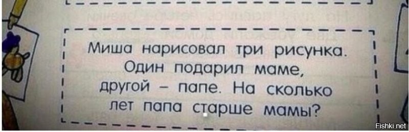 Задача на картинке - нерешаема. 
А вот эта задачка имеет  вполне конкретное решение:

Мама старше сына на 21 год.
Через шесть лет она будет старше него в пять раз.
Вопрос:
Где папа?