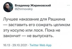 Жириновский уже и наказание для Рашкина придумал.
Жестоко, но справедливо :   )))