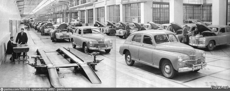 Автомобили "Победа" на легковом конвейере ГАЗ,
Фото Н.Н.Добровольского, 1950г.