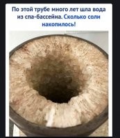 Конечно, с точки зрения химика, карбонат кальция - тоже "соль". Но, судя по форме кристаллов, на фотографии арагонит или кальцит - та же накипь, что в чайнике, но с понтами. Как вариант, есди спа-салон тут не при делах, это может быть нортупит, сложный минерал карбонатов натрия, магния, и хлорида натрия, который оседает в трубах содовых заводов:

 Вот эта красота наросла за полгода (музей Ферсмана).