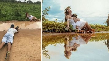 Фото велось с нижнего ракурса. Этим ракурсом можно было достичь очень интересного эффекта. Причем на фоне горной гряды. Видимо такова идея и была... ПРимеры прикреплю в фотографиях)))