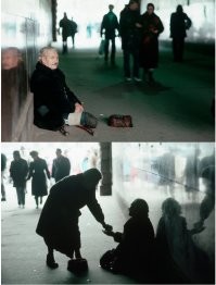 Вверху - бездомный инвалид, внизу нищий попрошайка