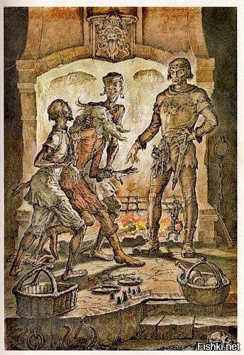 Напомнило иллюстрацию Ивана Кускова к "Айвенго", где Фрон де Беф рекетирует Исаака.