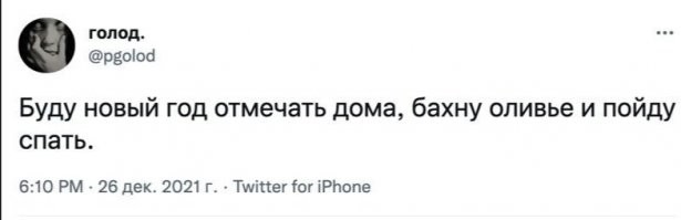 К оливье и селедкой под шубой, нарезкой, маринованными огурчиками, помидорами надо еще дополнительно бахнуть. Для язвенников и трезвенников это еще одна ночь в уходящем году