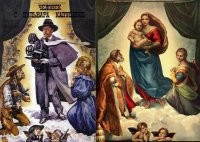 Плакат к фильму является пародией на картину Сикстинская Мадонна.