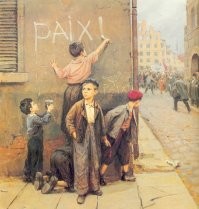 Федор Решетников «За мир!». Хотя картина описывает послевоенные события в Европе 1950х, тут явная отсылка к произведению Гюго.  «Отверженных» глупо тролить! Гавроша по настоящему жаль и Жана Вальжана.