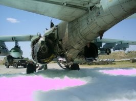 Самолет Су-25 (борт 46)… 11 августа 2008 года при выполнении боевого задания над Цхинвалом в самолет пилотируемый И.И. Конюховым попал ПЗРК «Стингер», летчик машину не бросил и посадил самолет на запасном аэродроме.