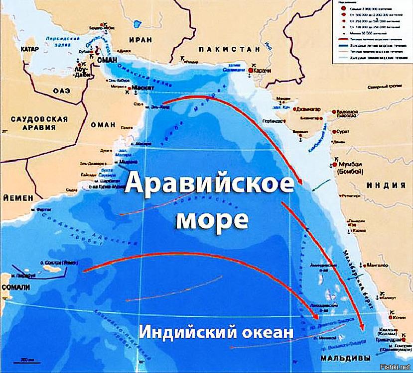 Карта индийского океана с морями