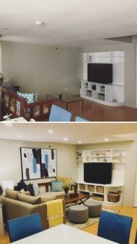 Передвинула диван, заменила столик, повесила картину, добавила кучу ненужного хлама и включила свет... 
Это не ремонт...