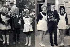 Выпускницам по виду лет 22-25. Да и выпускник нифига не лопух 16-17 летний. Взрослели дети быстрее чем сейчас.