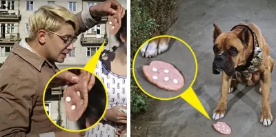 Операция "Ы"
Студент Шурик носит с собой снотворное. Интересно зачем?
В колбасу кладёт четыре таблетки, но перед собакой их уже пять.
Кстатии, собачка не подохнет от такого количества снотворного?