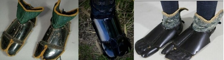 У самураев были когаке - это части дополнительной брони для ног, которую использовали почти повсеместно. Просто в сандалях они бы не рискнули в замесах участвовать, иначе бы все по ногам друг другу били. Правда у когаке был минус - они защищали только сверху, поэтому самураи придумали и начали использовать звездочки в боях с другими самураями...