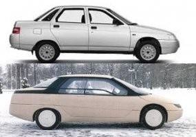 Разработка концепции может и стартовала в 81-м, а этот полноразмерный макет на вашей фото ( Москвич-2144 Истра) построили только в 1991-м.  Наверняка к выходу концепта за 10 лет прошла не одна  сотня правок. 
***********
Кстати не один я в интернете сравниваю 110 и этот концепт.