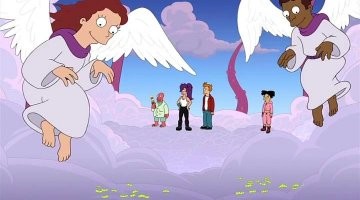 Футурама:
- Ангелы это то же какие то проекции? 
- Нет, это безмозглые птицы которые очищают мою поверхность от червяков паразитов