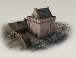 Только очень крупные и влиятельные феодалы-сюзерены могли построить и содержать (а также оборонять) классический каменный замок со всеми элементами (башни, ров, мост...).
Большинство мелких и средних ленников могли себе позволить лишь такой-сякой каменный донжон, который был окружён частоколом. Тут же в ограде были хлев, курятник, хижины прислуги, другие хозпостройки, деревянный или глинобитный дом самого феодала...