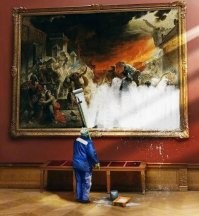 намёк на то, что "быдло" не понимает "гениальных" графитти?
все художники рисовали (расписывали) на стенах домов и церквей только после согласования с владельцем