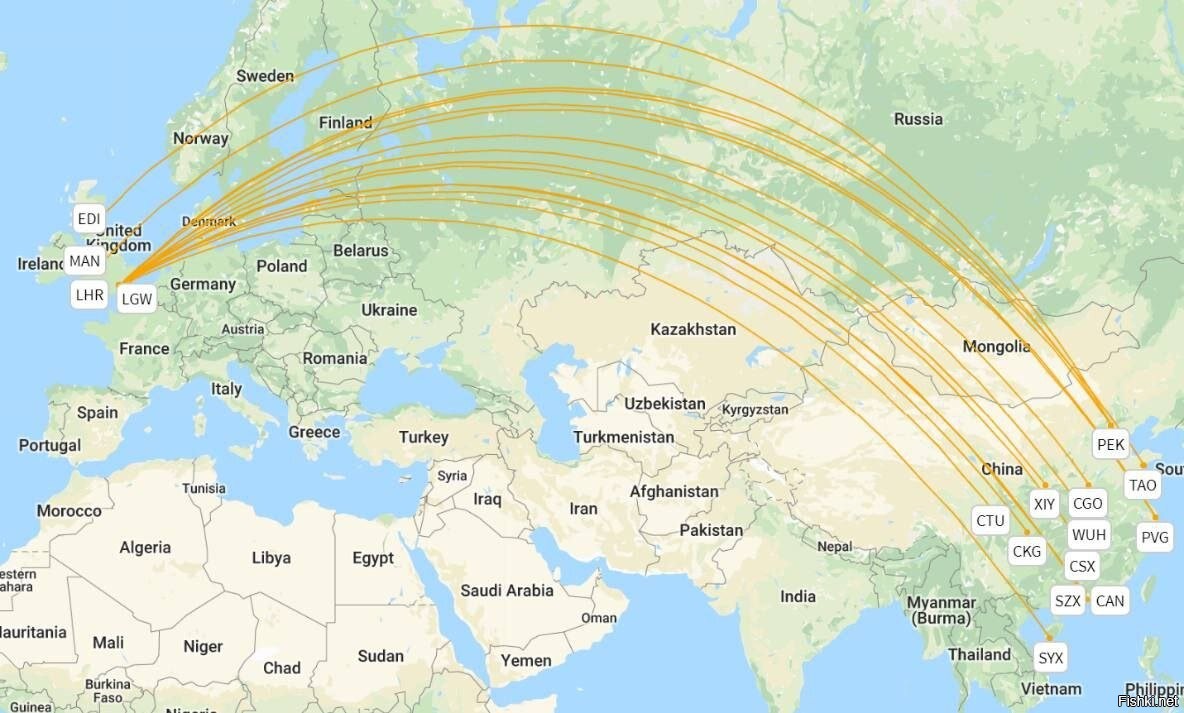 Закрытые воздушные пространства карта