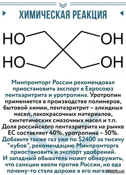 Пентаэритрит - главное сырьё для получения взрывчатки ТЭН (детонаторы, кумулятивные зарядв), уротропин - главное сырьё для получения гексогена.
Давно пора.