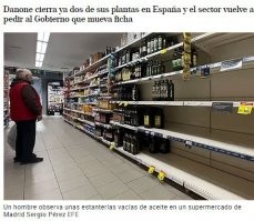 Сейчас посмотрел El Mundo и El País, пишут, что по некоторым позициям дефицит наблюдается. Пустые полки не со всеми товарами, но с молочкой - реально пустые, фотки с ваших порталов.