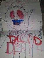 На картинке написано ''Evil blood death'' - ''Злая кровавая смерть'' причём тут эльф, автор?