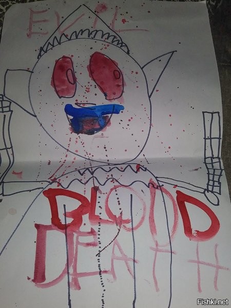 На картинке написано ''Evil blood death'' - ''Злая кровавая смерть'' причём тут эльф, автор?