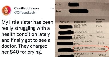 Вот это прикольнее - $40 за то, что расплакалась на долгожданном приеме у доктора