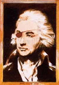 Нельсон не был слепым на один глаз, отнюдь! В 1794 году при осаде французской крепости Кальви на палубе его корабля разорвалось пушечное ядро, и щепа от досок повредила флотоводцу правый глаз, да так серьёзно, что он едва не вытек. И хотя глаз почти полностью утратил остроту зрения, выглядел здоровым. Причём настолько здоровым, что Нельсону с большим трудом удалось убедить комиссию военно-морских сил Великобритании, что он имеет право на пенсию по инвалидности.
 На самом деле Нельсон никогда не носил глазную повязку. Он вообще не носил ничего на поврежденном правом глазу, а вот единственный здоровый глаз   левый   адмирал прикрывал от солнечных лучей специальным наглазником, вделанным в шляпу.
Вы не найдете ни одного портрета тех лет, где Нельсон был бы с повязкой, и, вопреки убеждению большинства людей, якобы "видевших собственными глазами", колонна на Трафальгарской площади изображает великого адмирала без всякой повязки. Черную глазную повязку стали пририсовывать лишь после смерти Нельсона   для придания большего пафоса его портретам.