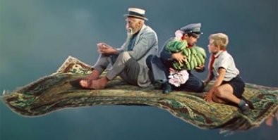 -Хоттабыч, неудобно лететь сидя на полу, придумай чтонть?...