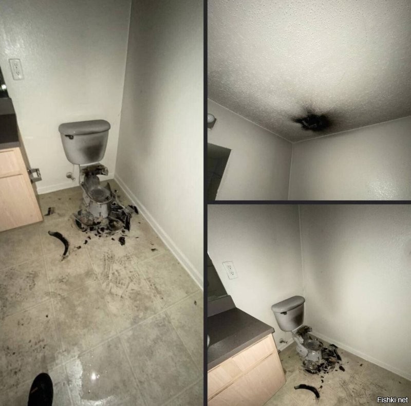 "В Оклахоме молния ударила в вентиляционное отверстие, по которому попала в туалет и уничтожила унитаз"