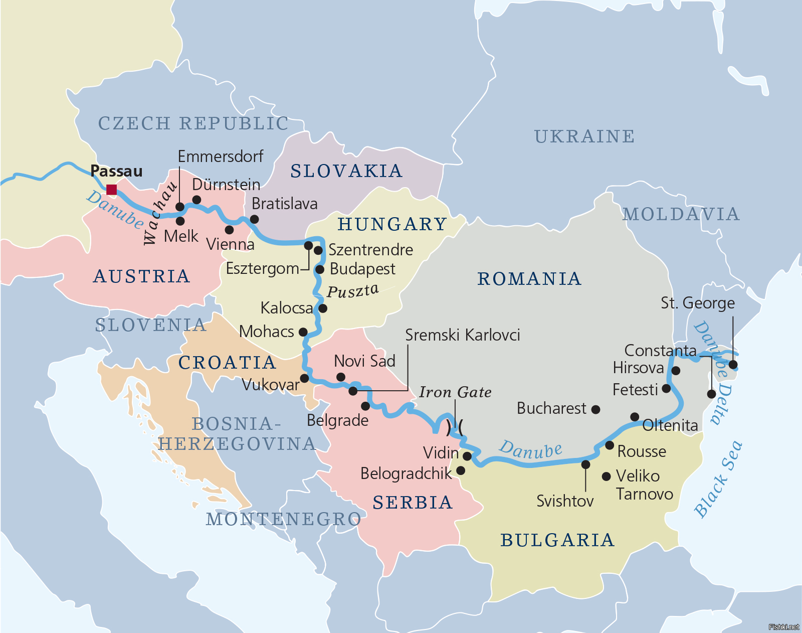 Дельта Дуная на карте Европы