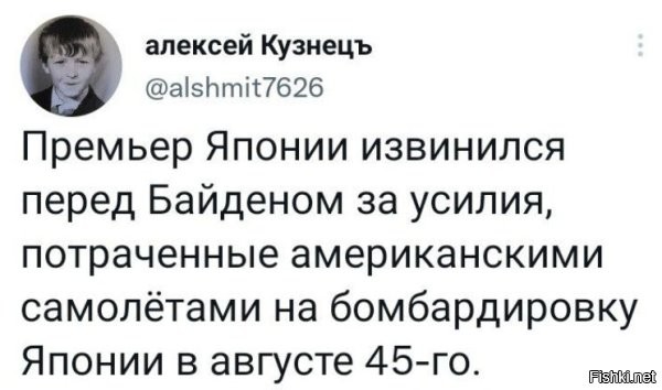 Нужно не извиняться, а оплатить стоимость потраченных бомб, стоимость бензина сожжённого при доставке, амортизацию самолётов и другие расходы возникшие при доставке японцам счастья и демократии.