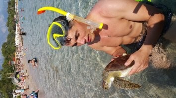 4 года назад это было в Турции (Кемер). Мы с семьёй там отдыхали. На общественный пляж выплыла небольшая морская черепаха. Люди увидели, начали брать её в руки, черепаха терпеливо всё выносила, не сопротивлялась даже. Через пару минут кто-то обратил внимание что левая ласта по низу вся утыкана старыми рыболовецкими крючками, нанизанными на одну леску. Видимо черепаха нечаянно насадилась на крючки и оборвала часть лески. Попытались выдернуть крючки руками, какой там. Кожа у черепахи толстая, крюки глубоко засели. Но у меня с собой в путешествиях солидный мультитул. Сбегал, открыл плоскогубцы, быстро все крючки извлёк (4 или 5 штук). Когда всё сделали и люди нафотографировались, черепаху отпустили в воду и она как ракета ушла на глубину. То есть это она умышленно выплыла к людям и просто лежала на поверхности, чтобы её заметили и помогли. Ну не умница? (фотки боком грузятся, не пойму в чём дело)