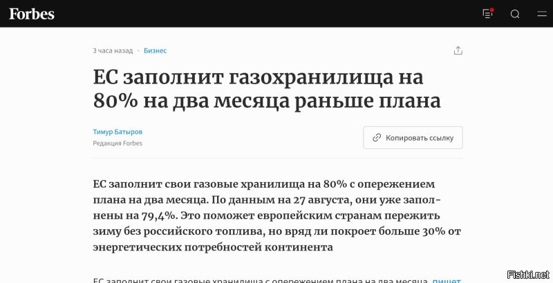 Как интересно получается. Мы им всё отключили, а Европа, уже почти наполнила свои газохранилища. Как так?