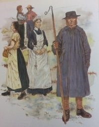 Как ни странно это слышать русскому лапотнику, но это действительно так и было. Ниже на картинках костюмы представителей английских рабочих профессий 18-19 века: пастухи, доярки, сельскохозяйственные и промышленные рабочие, шахтеры и т.д. Как видим, никаких лаптей ни кого нет, все обуты в модные туфли, какие на Руси в то время были доступны только аристократам.