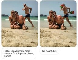 Бойтесь своих желаний. Известный фотошопер высмеивает клиентов, понимая их слишком буквально: 10 лучших работ
1 "Мог бы ты сделать так, чтобы я и моя подруга были одного роста? Спасибо".
2 "Здоров, братан! Можешь сделать это фото чуть более романтичным, пожалуйста? Спасибо!"
3 "Привет, Джейми, пожалуйста, не мог бы ты сделать что-нибудь с дамой на заднем фоне?"
Смотреть полностью: Источник: