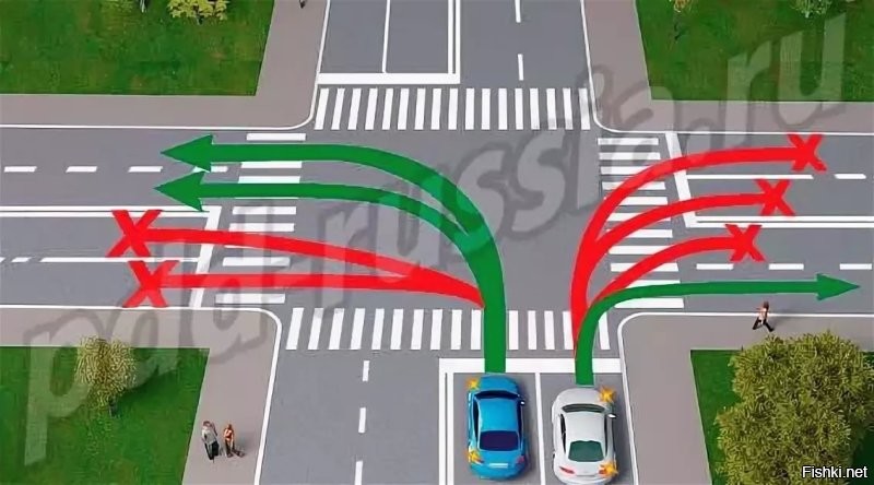 Вот разрешенные траектории поворота на перекрестке.
Так что водитель опеля просто дебил, который руководствуется какими-то своими правилами.