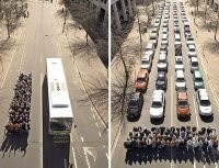 Автобус едет по линии с определёнными остановками. Плюс он полон потных вонючек. Зелёные в задницу могут себе запихать такое "преимущество".