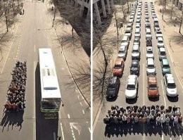 Сравнивать битком набитый автобус с полусотней авто БЕЗ ПАССАЖИРОВ не совсем корректно