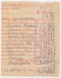 цены ресторана "Прага" 1963 года