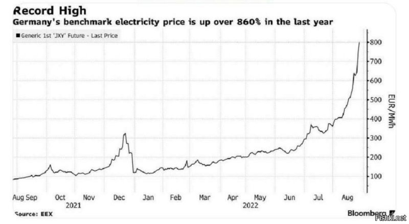 Стоимость электроэнергии в Германии за год выросла на 860%.